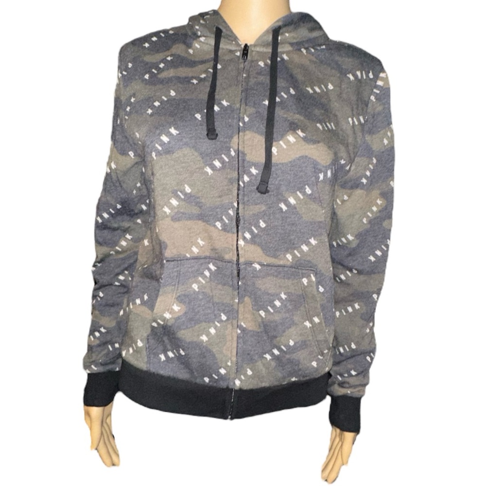 Victoria's Secret PINK Camo Camouflage Zip Up Jacket - All-Over PINK Symbol